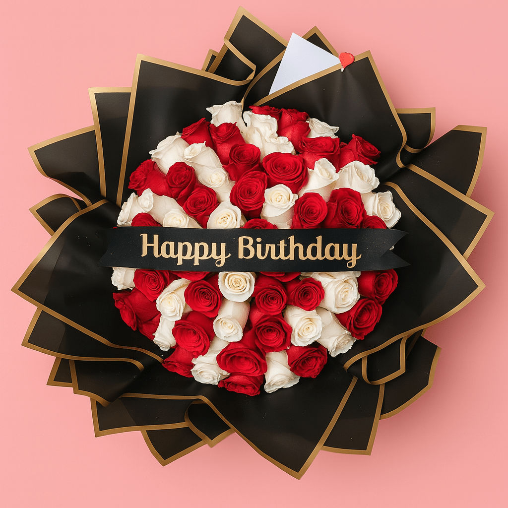 Ramo Buchon Red and White Roses