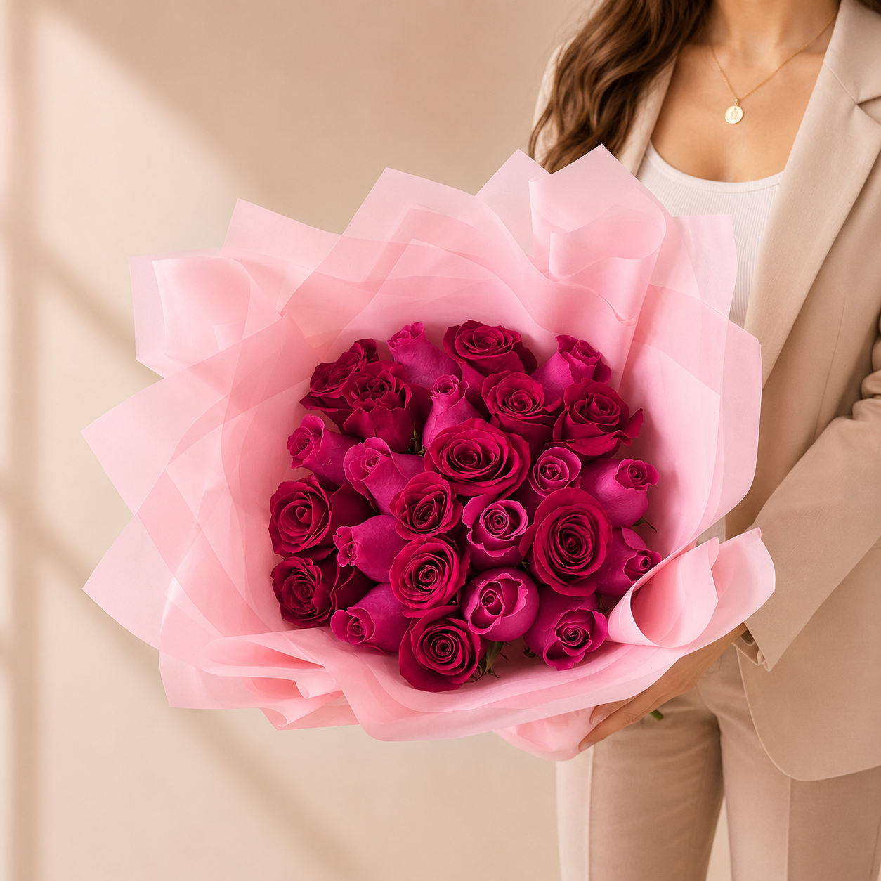 Ramo Buchon 25 Red and Hot Pink Roses