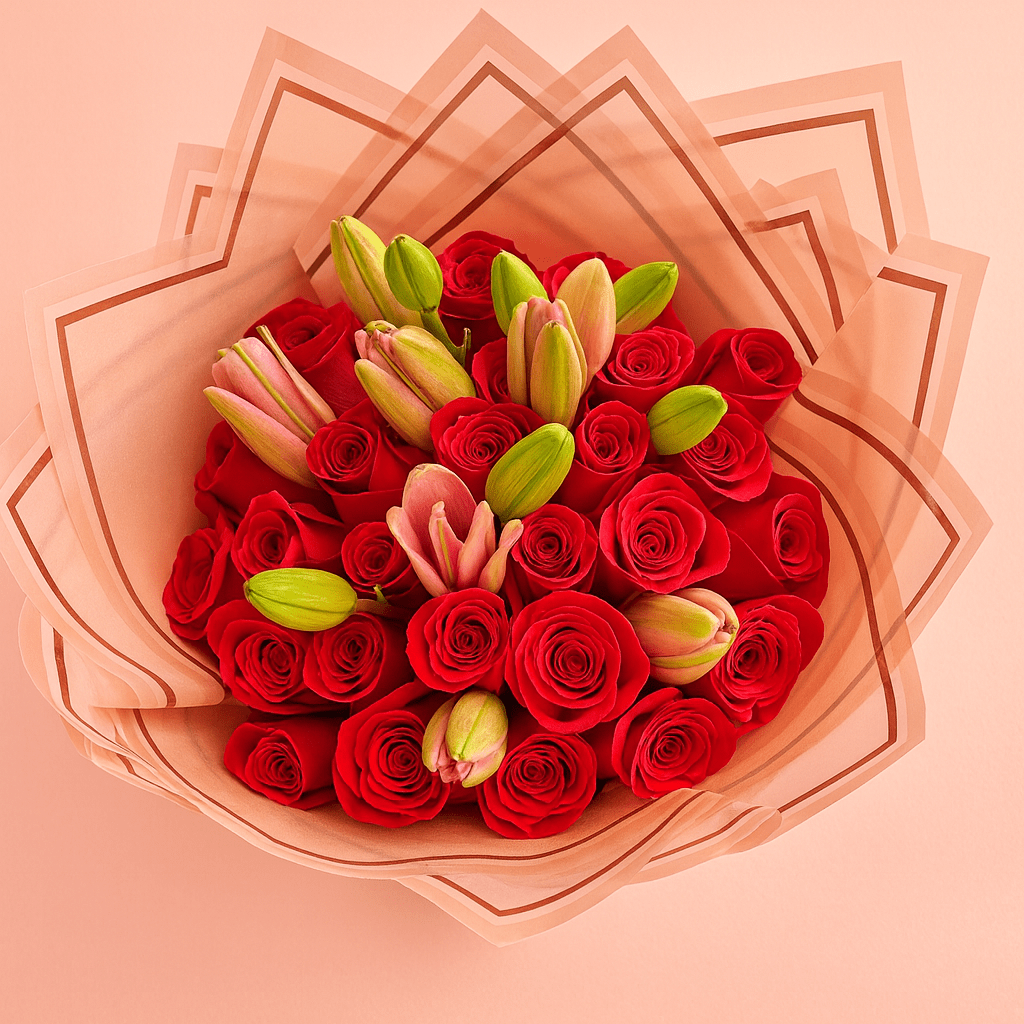 Ramo Buchon Red roses and Lilies