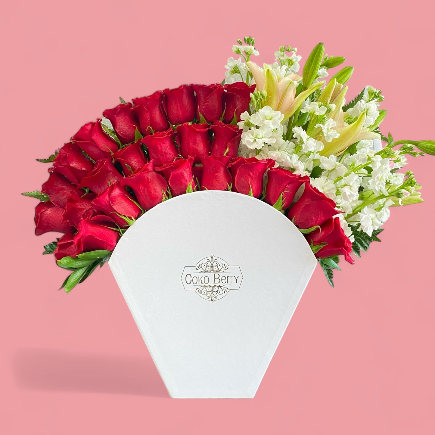 Roses, Lilies And Stock Sunrise Box