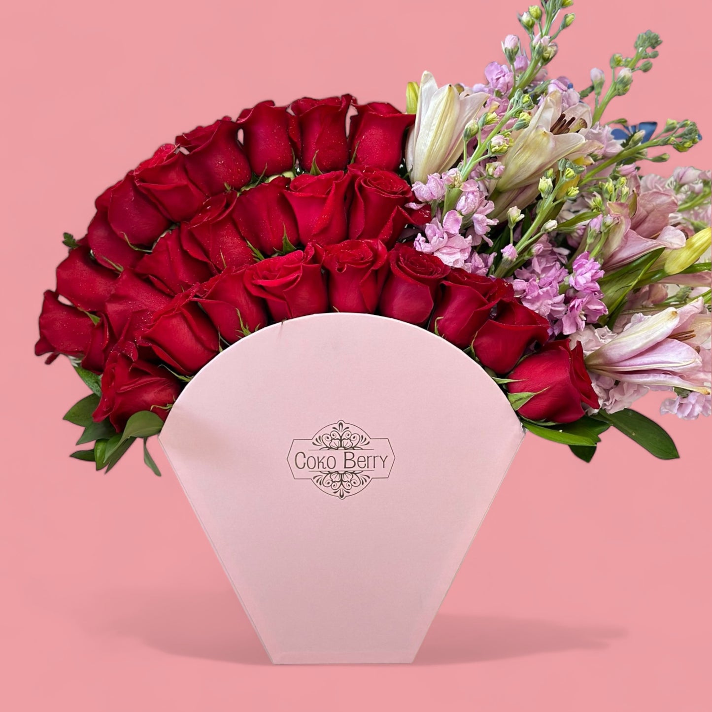 Roses, Lilies And Stock Sunrise Box