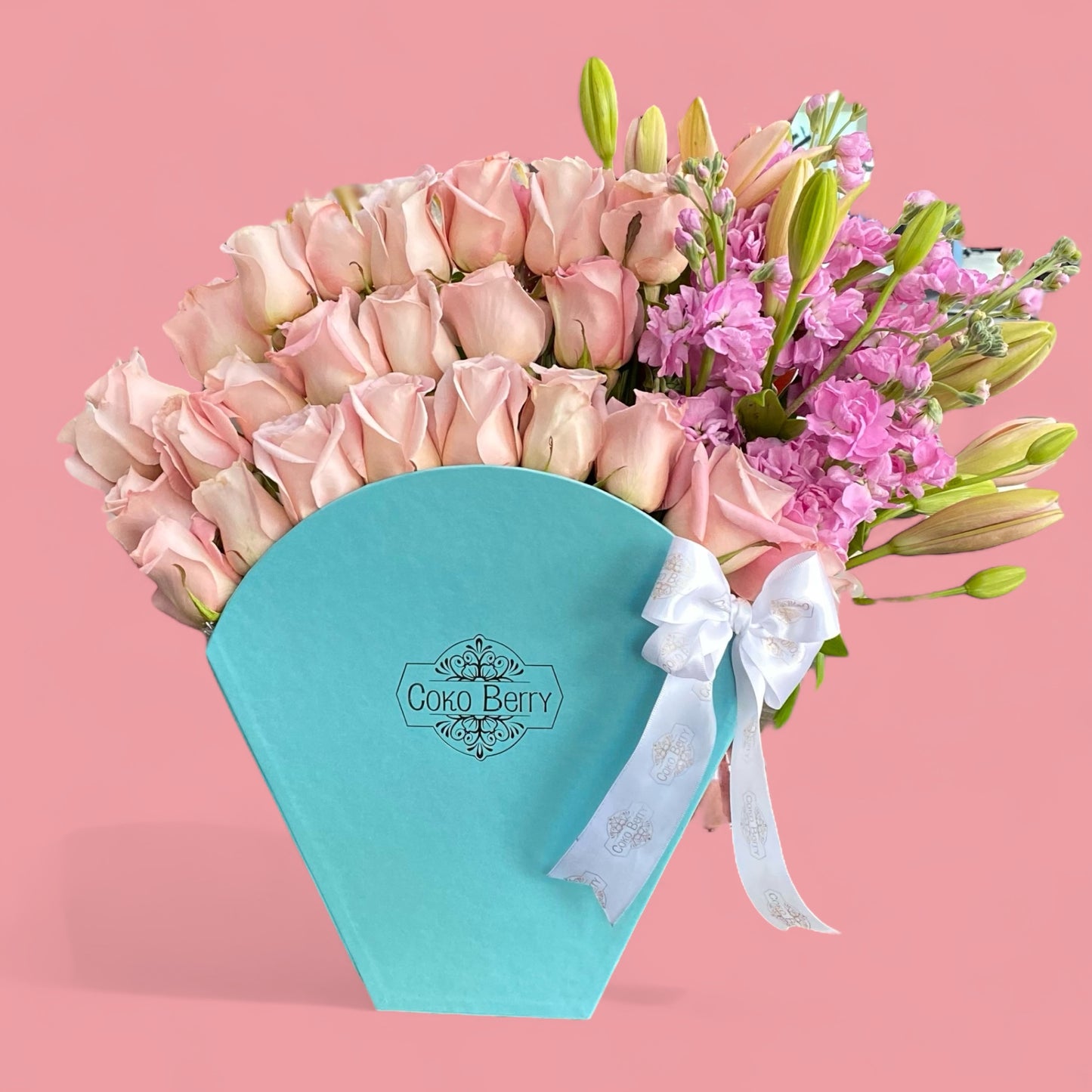 Roses, Lilies And Stock Sunrise Box