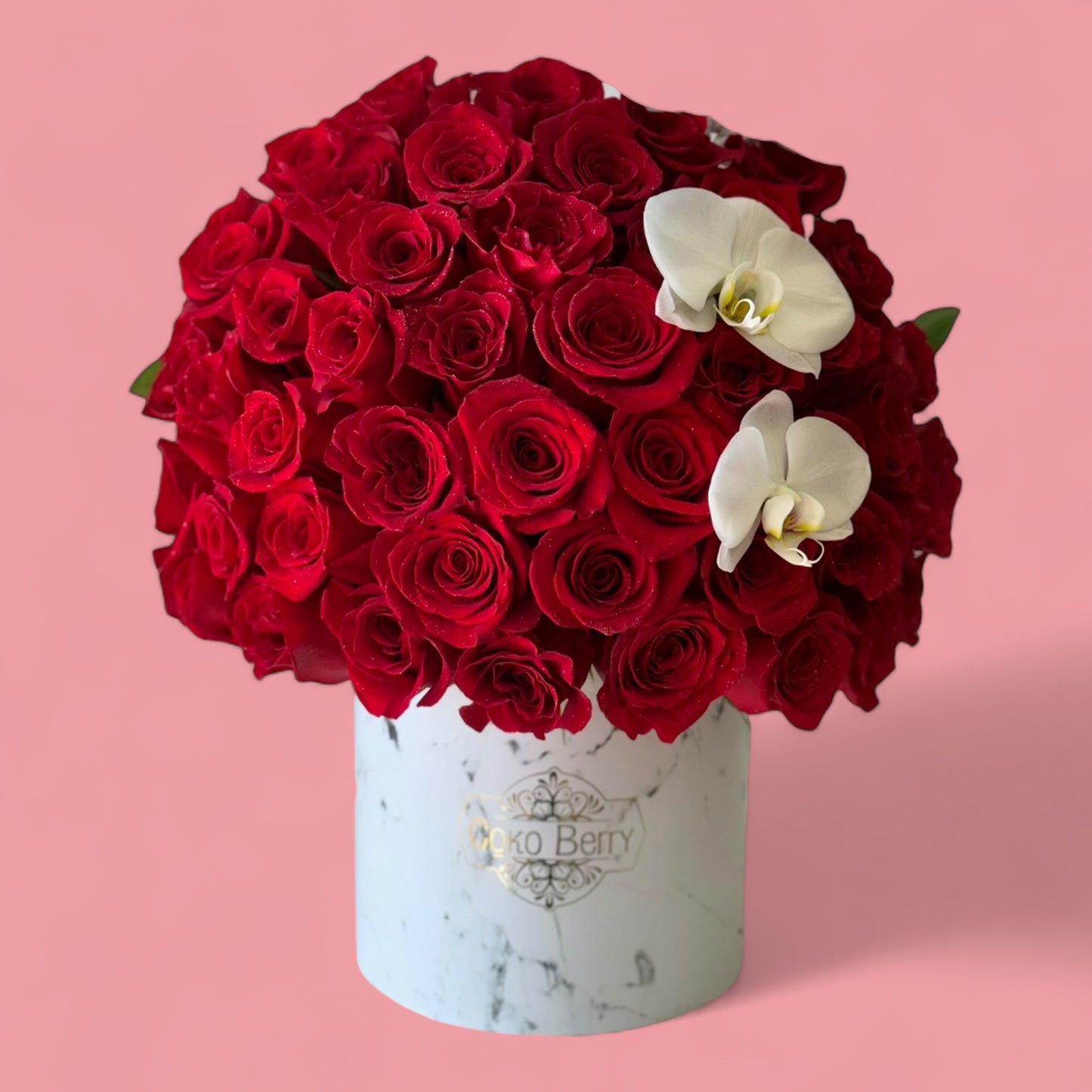 Red Roses Box and Orchids