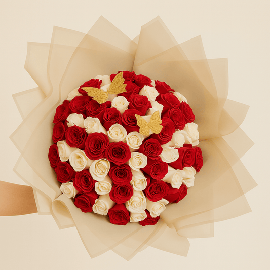 Ramo Buchon Red and White Roses