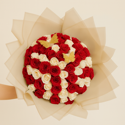Ramo Buchon Red and White Roses
