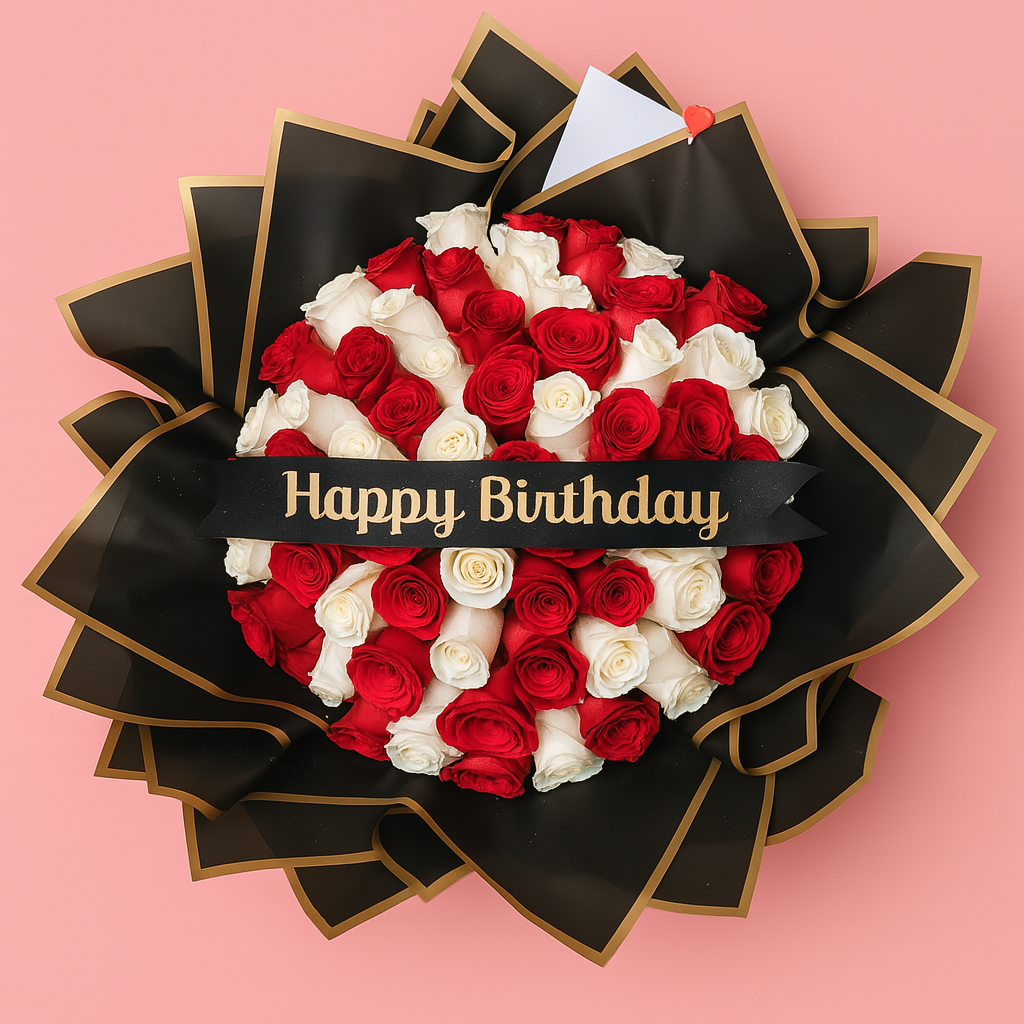 Ramo Buchon Red and White Roses