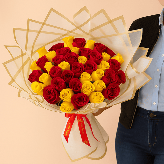 Ramo Buchon Red and Yellow Roses