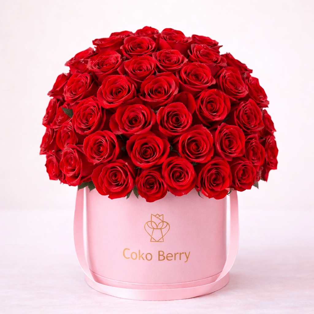 Romantic Red Rose Dome Box 50 Roses Delivery Dallas TX - Coko Berry Flowers