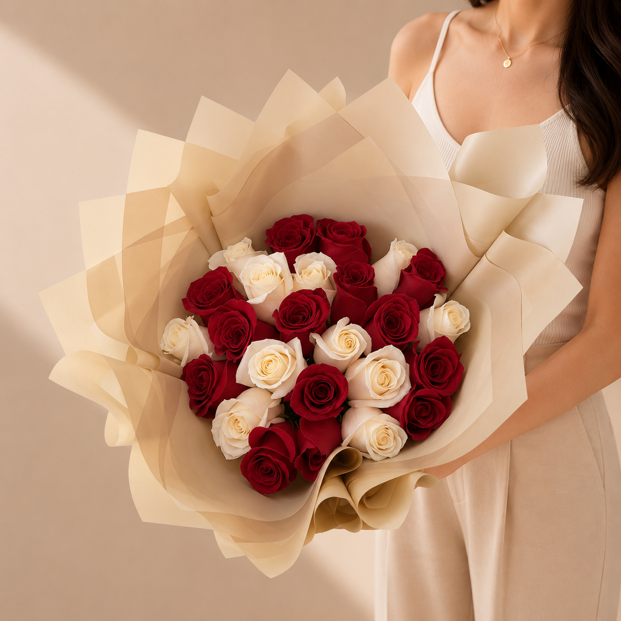 Ramo Buchon Red and White Roses