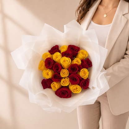 Ramo Buchon Red and Yellow Roses