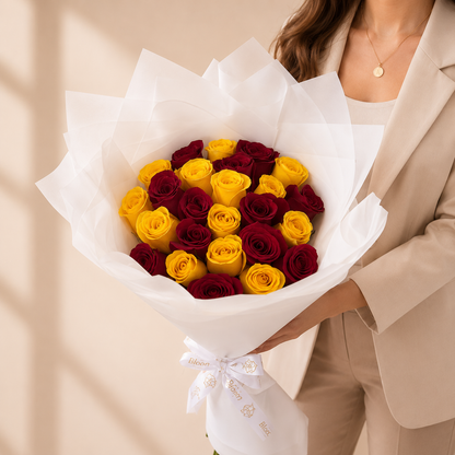 Ramo Buchon Red and Yellow Roses