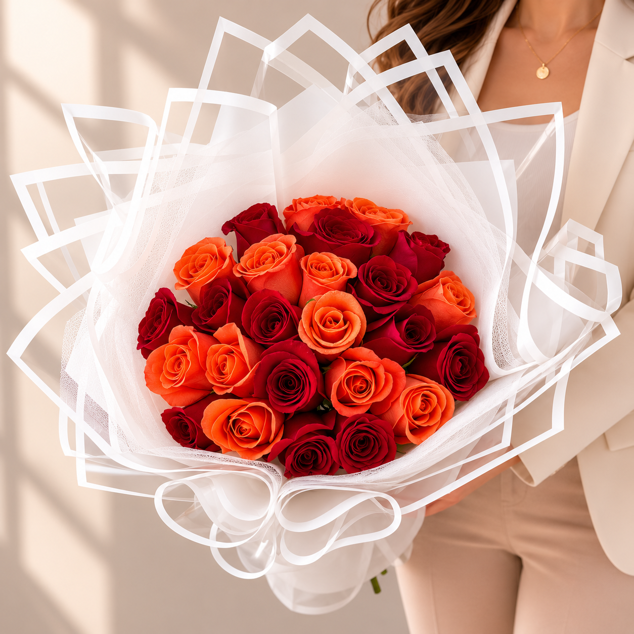 Ramo Buchon 25 Red and Orange Roses
