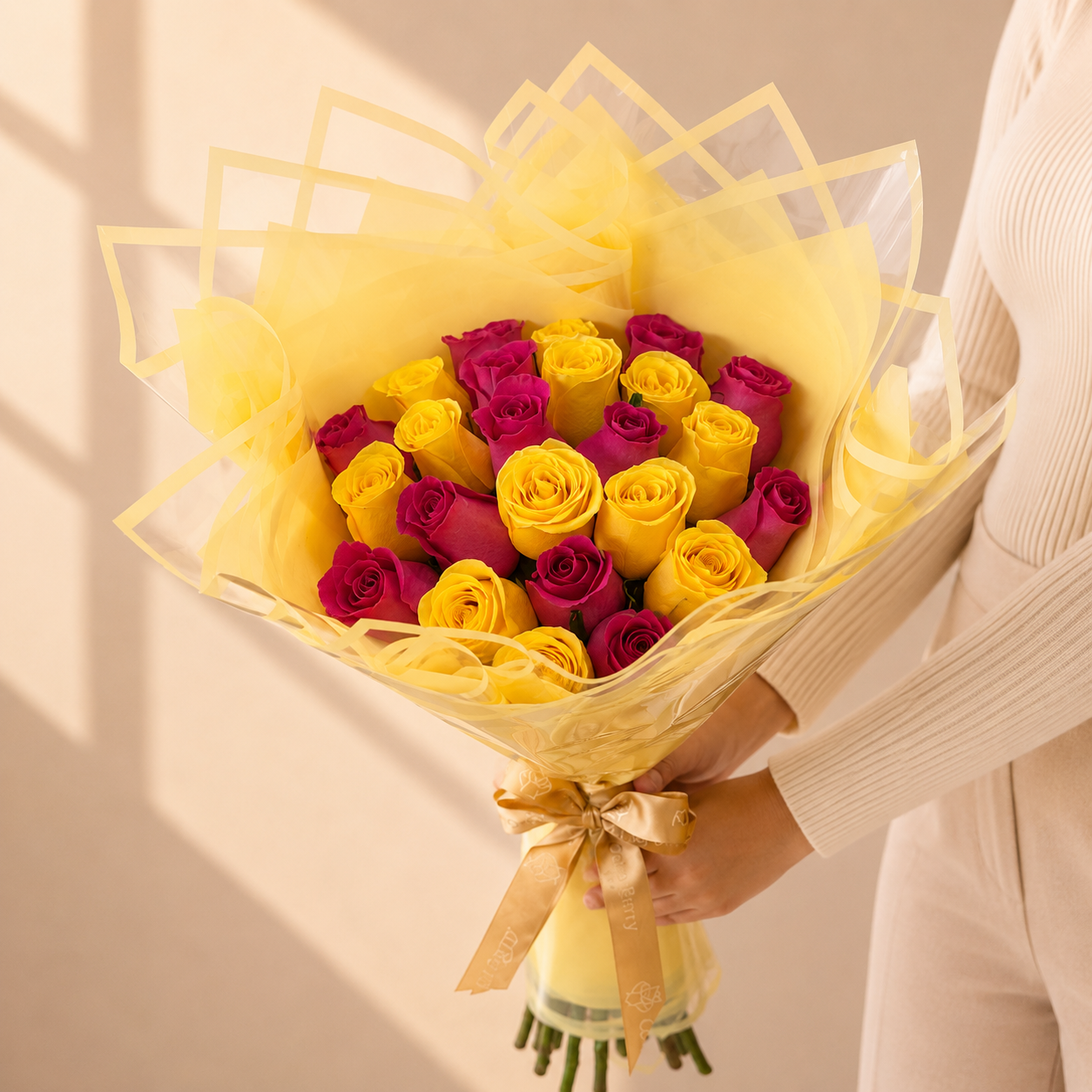 Ramo Buchon 25 Yellow and Hot Pink roses