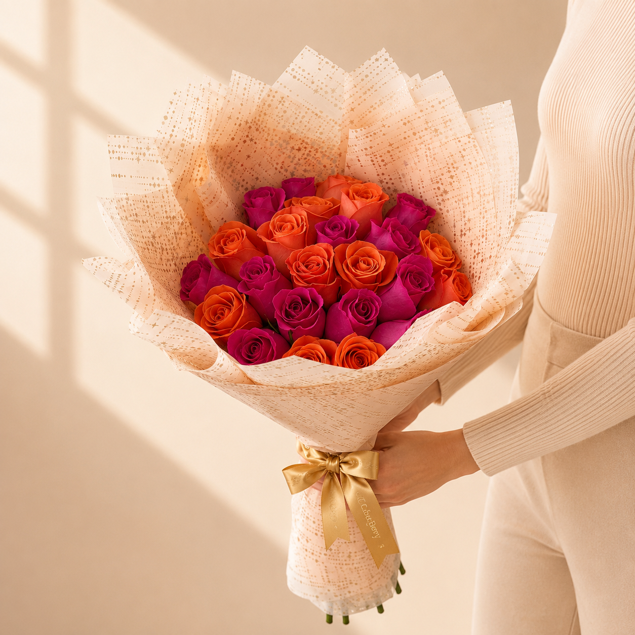 Ramo Buchon 25 Hot Pink and Orange roses