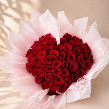 Ramo Buchon 50 red heart roses