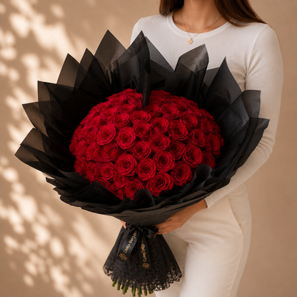 Ramo Buchon 50 red heart roses