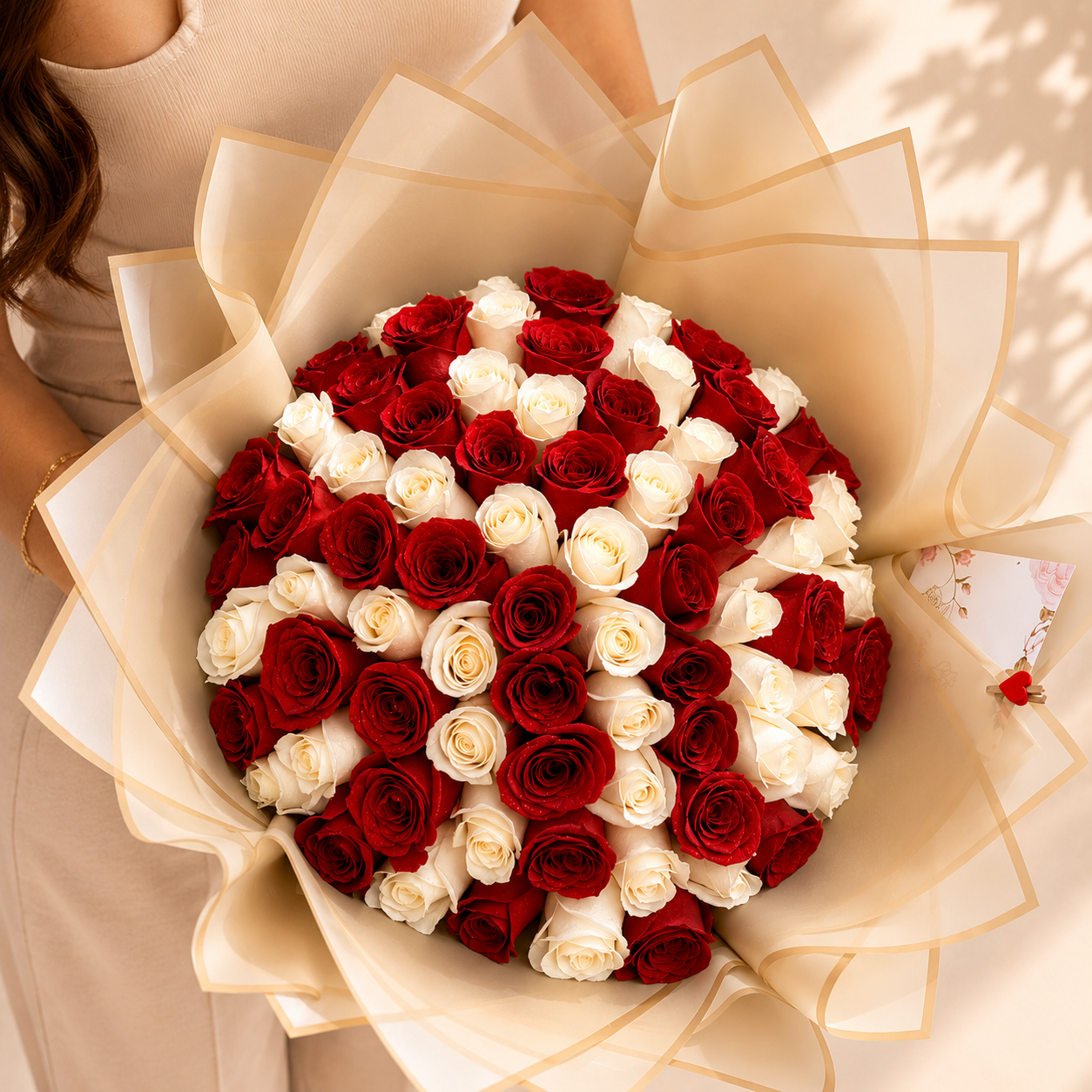 Ramo Buchon Red and White Roses
