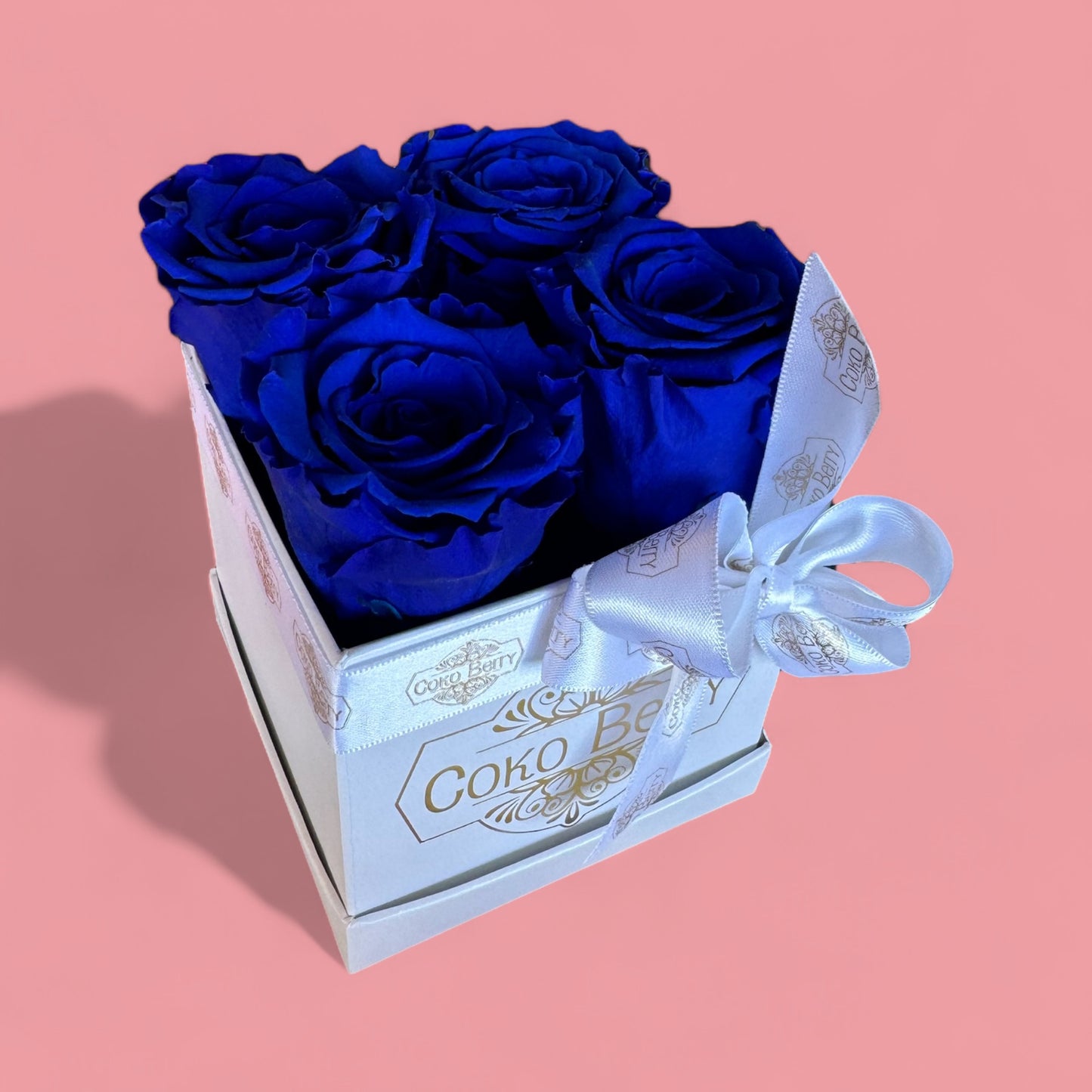 Preserved 4 Blue Roses Tiny Box