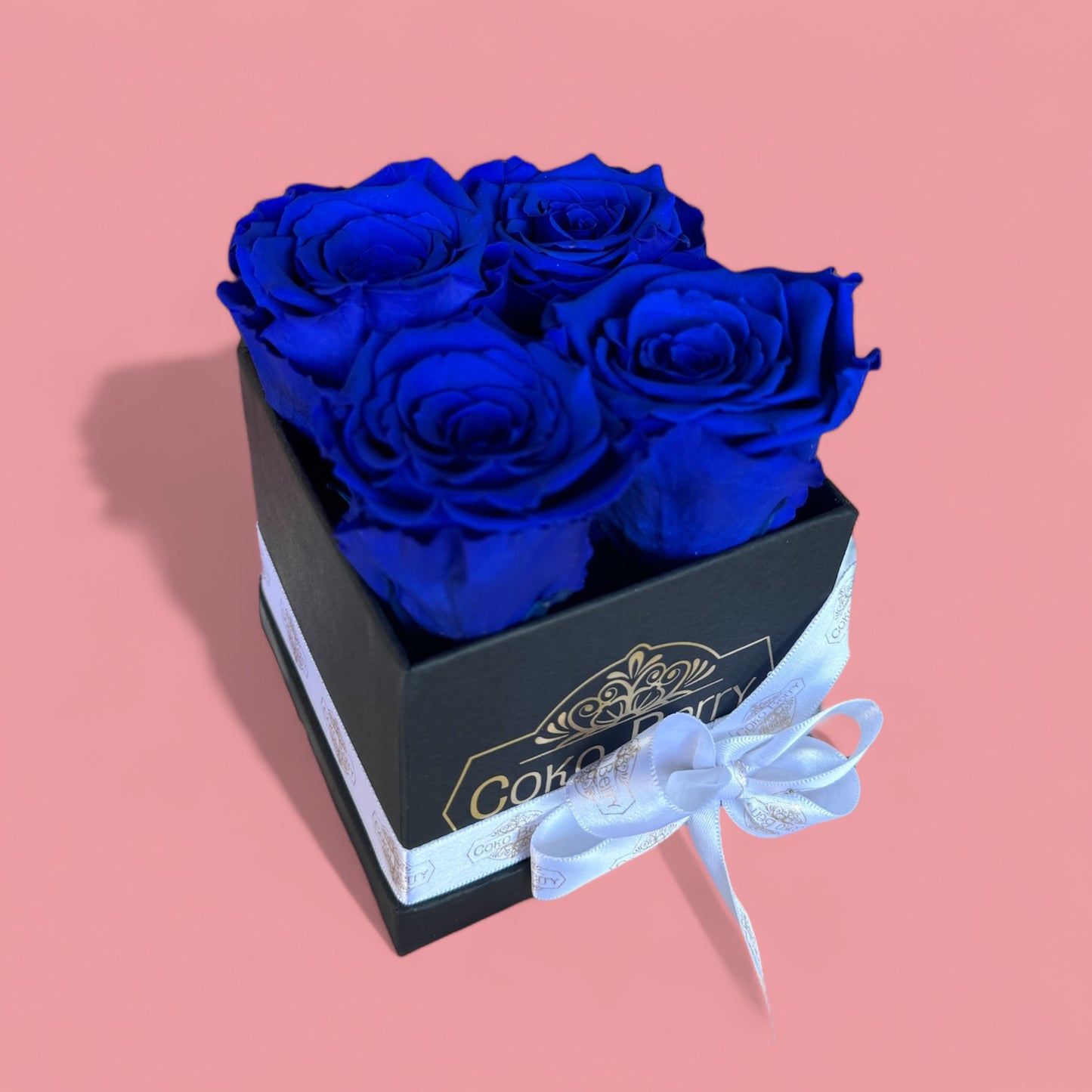 Preserved 4 Blue Roses Tiny Box