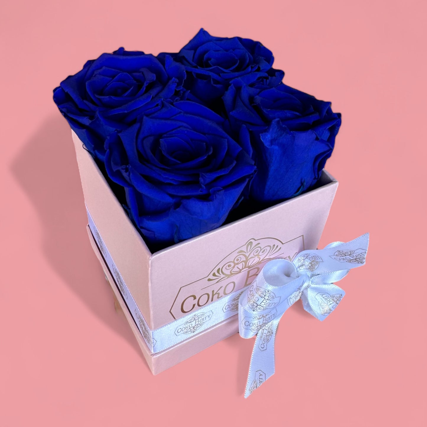 Preserved 4 Blue Roses Tiny Box