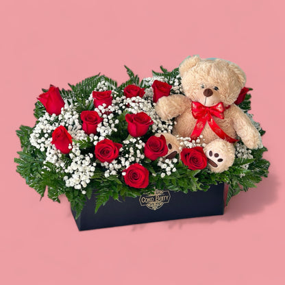 Teddy Bear and Flowers Box Gift Delivery Dallas TX - Coko Berry Flowers