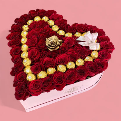 Sweet Anniversary Red Roses And Chocolates Heart Box