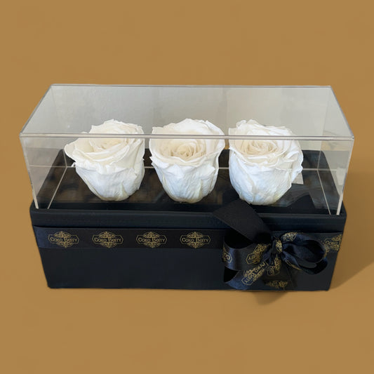 Preserved Roses Black Leather Acrylic Box