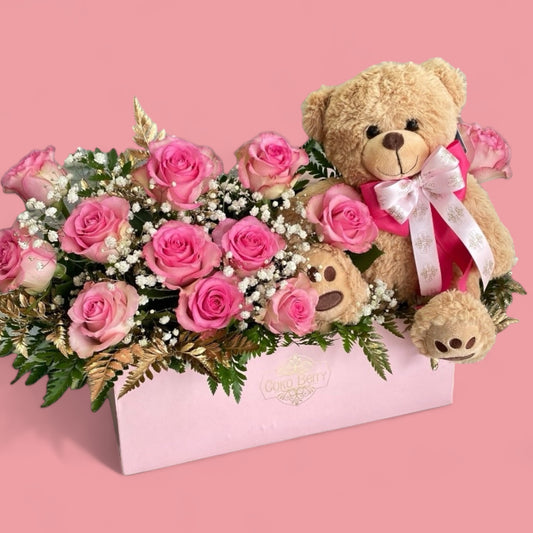 Teddy Bear & pink roses