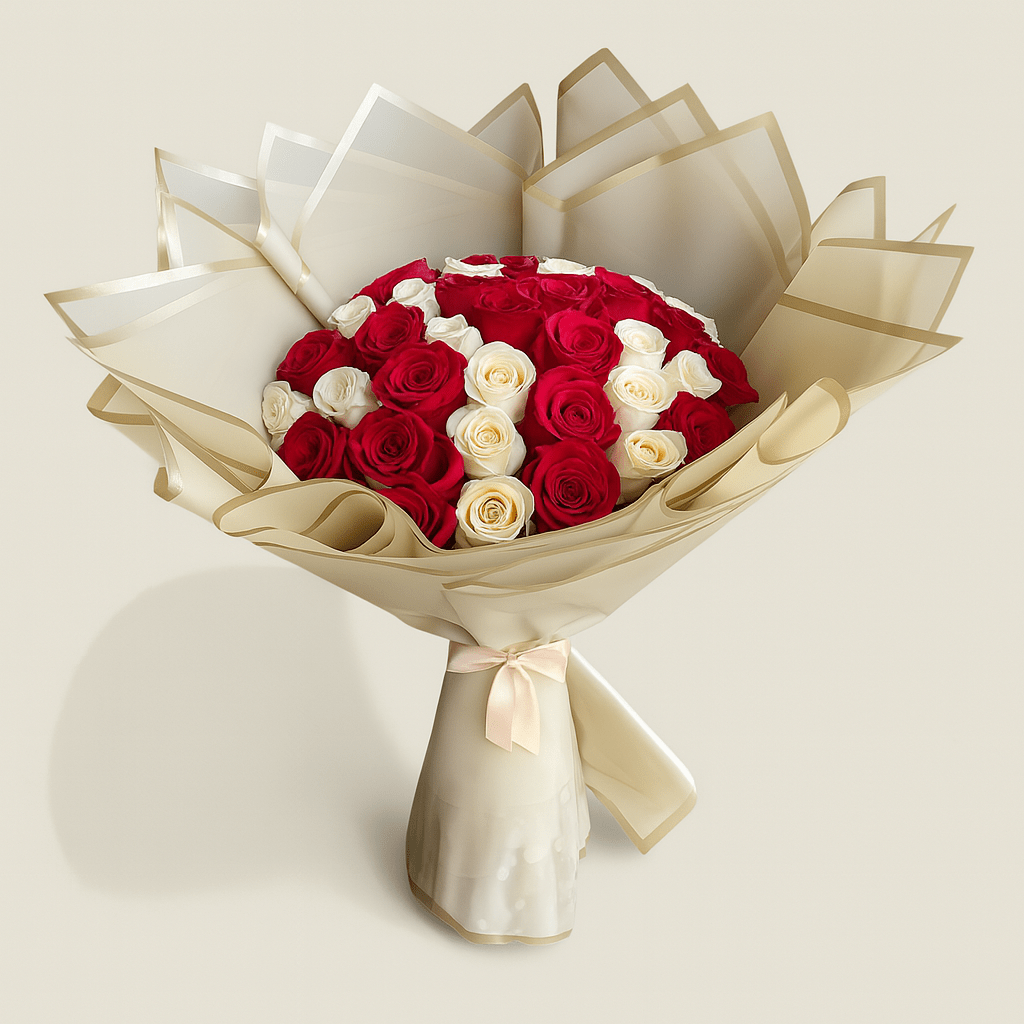Ramo Buchon Red and White Roses