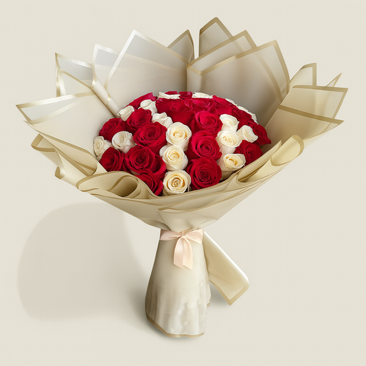 Ramo Buchon 36 Red and White Roses