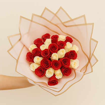 Ramo Buchon Red and White Roses
