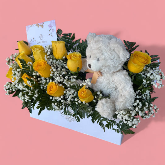Teddy Bear & Yellow roses