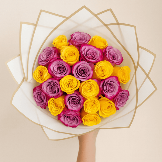 Ramo Buchon Yellow & Purple roses